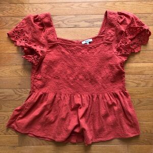 Madewell Women's Eyelet-Sleeve Lucie Smocked Peplum Top